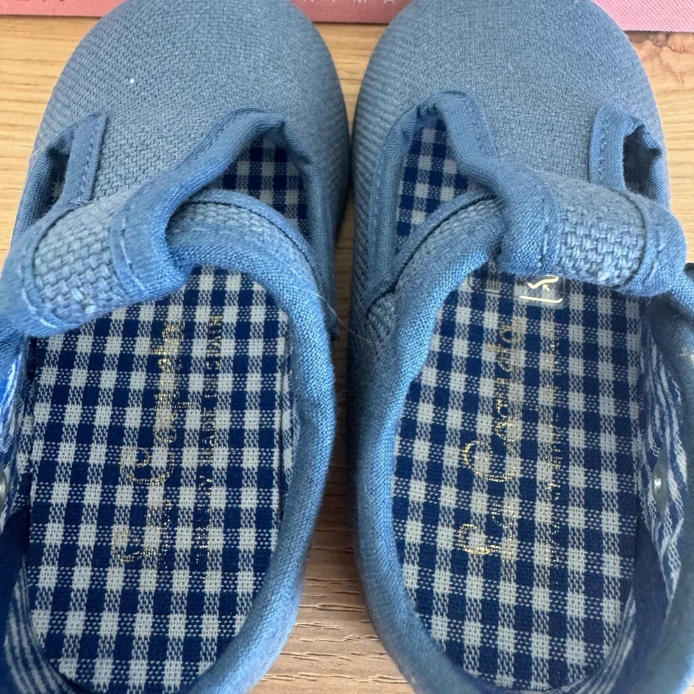 Kids Navy T-Strap Canvas Shoes